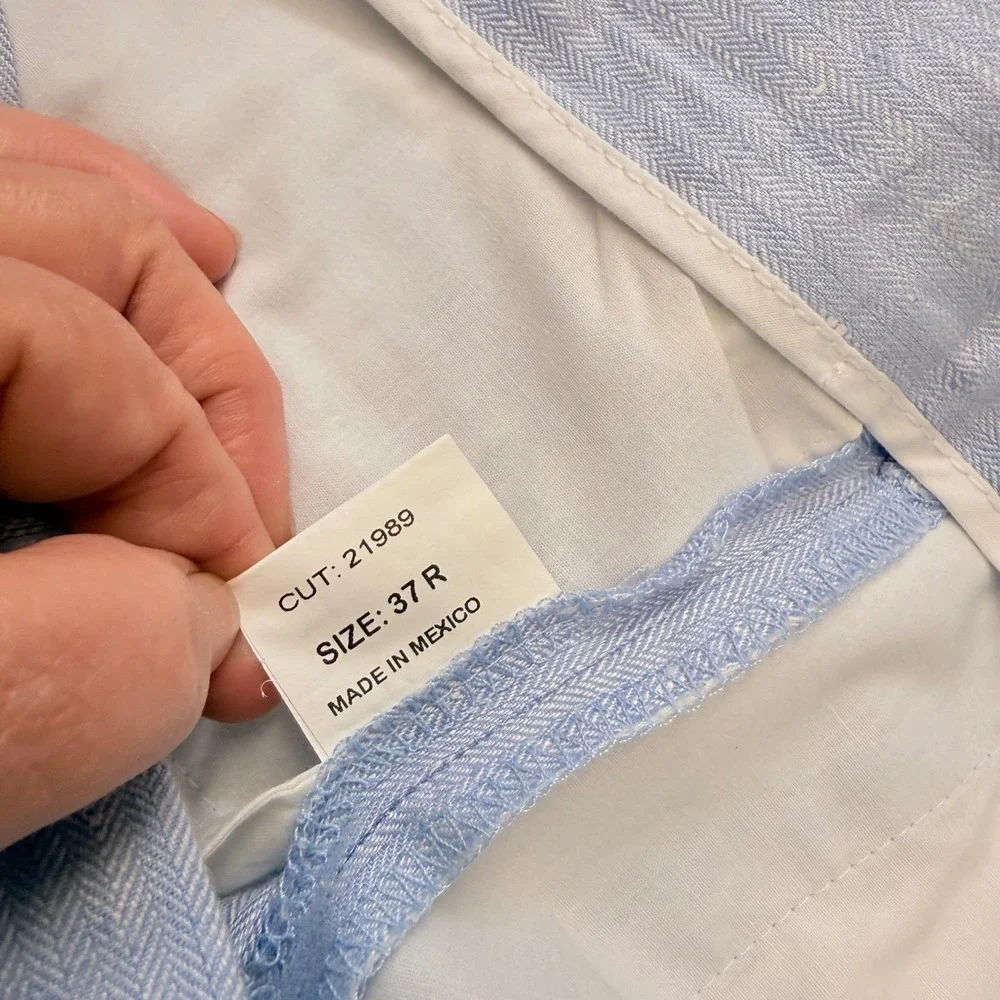 Charleston Khakis Mens Light Blue 100% Linen Herringbone Dress Pants 37R 32L
